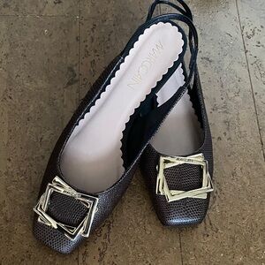 Marc Cain Textured Brown Flats with Gold Accents Sling Back Size 7